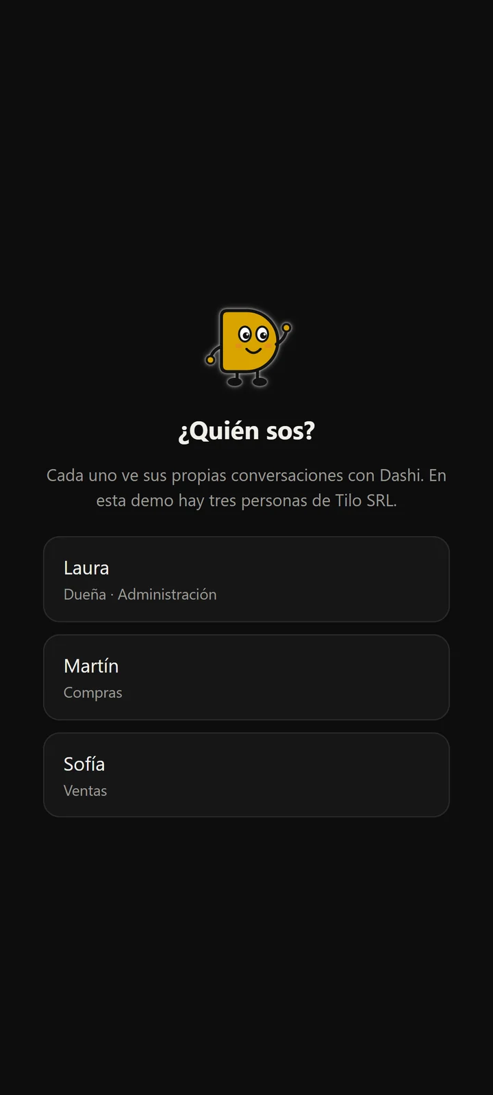 Dashi en el celular: la pantalla de selección de perfil